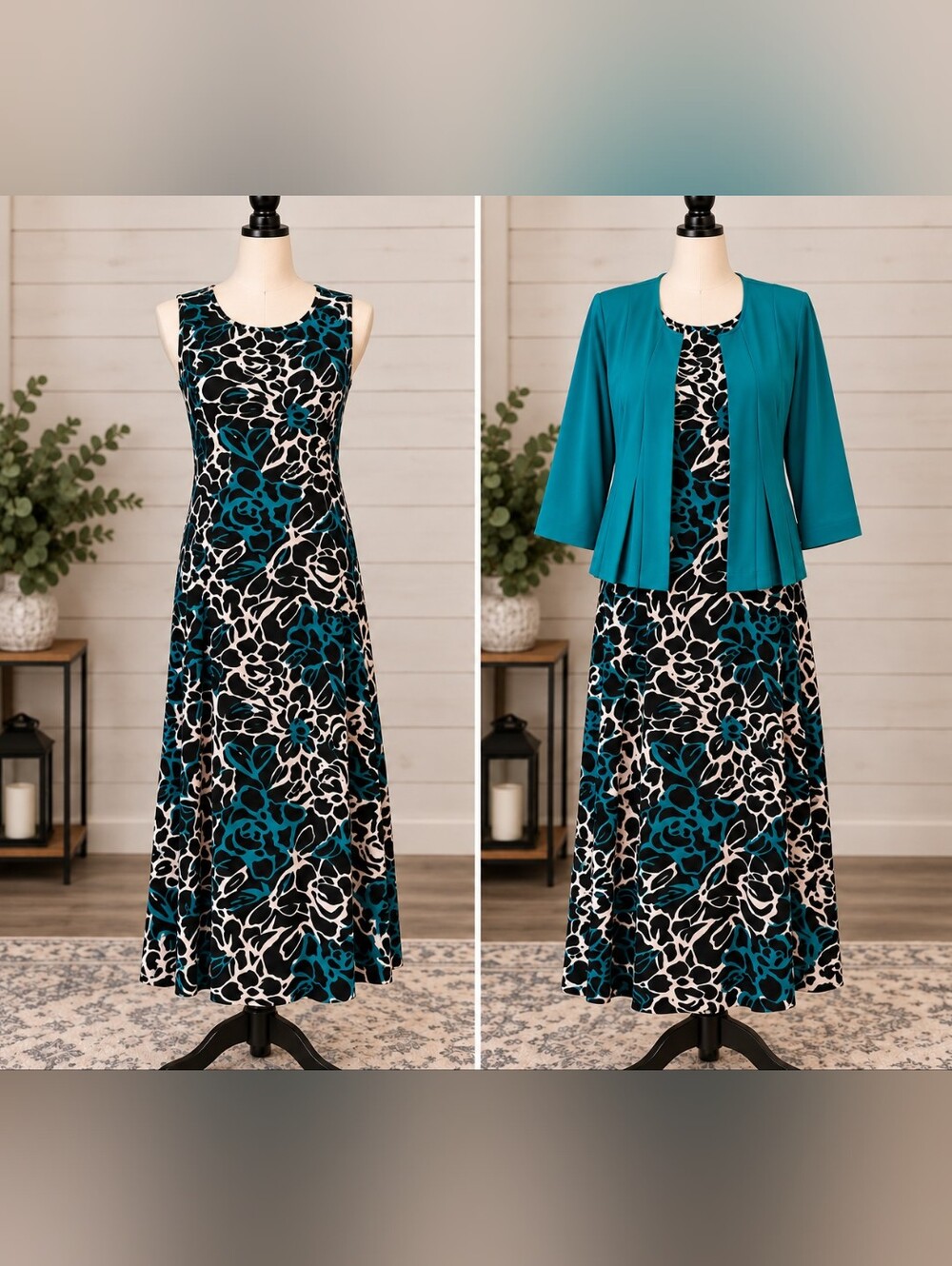 Danny & Nicole XL 2 Pc Teal Floral Print Dress Jacket Set